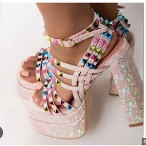 Azalea Wang Sugar High Shoes Womens Size 11 Platform Sandals Studded Holographic
